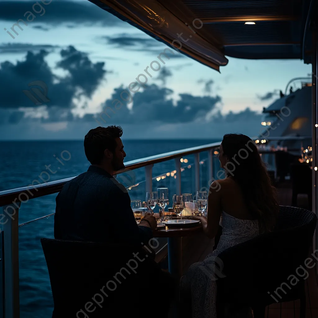 Couples enjoying evening on cruise ship balcony. - Image 3