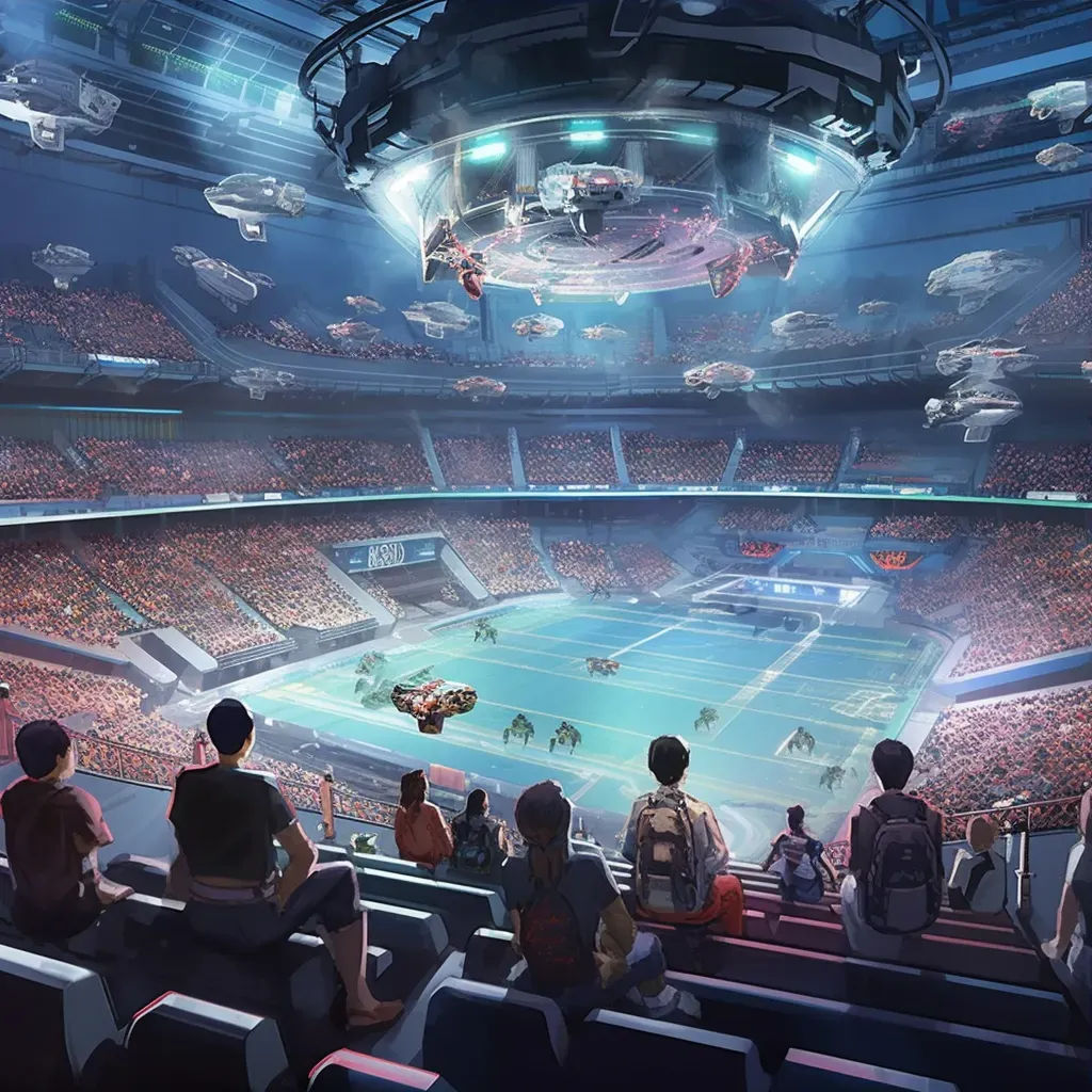 Image of a futuristic sports arena with levitating seats and jet-pack players - Image 3