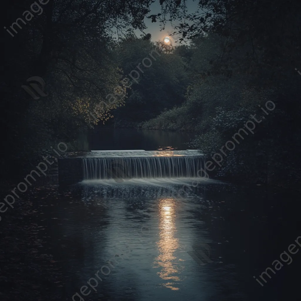 Moonlit traditional weir reflecting on water at night - Image 3