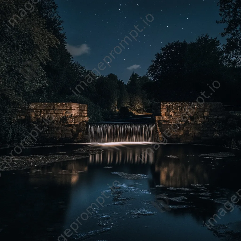 Moonlit traditional weir reflecting on water at night - Image 4