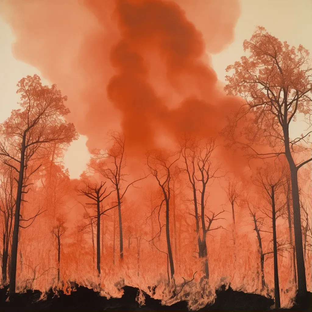 Forest fire with tall flames and orange sky - Image 1