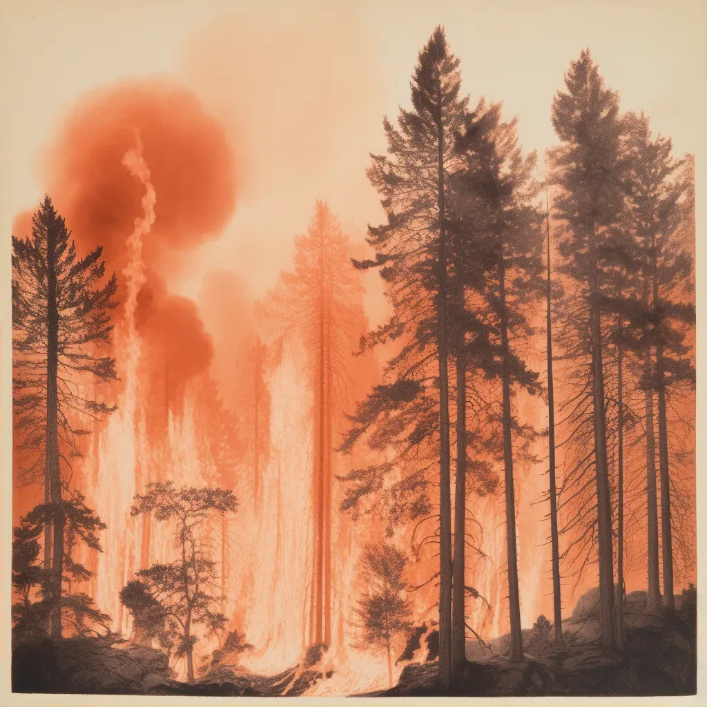 Forest fire with tall flames and orange sky - Image 2