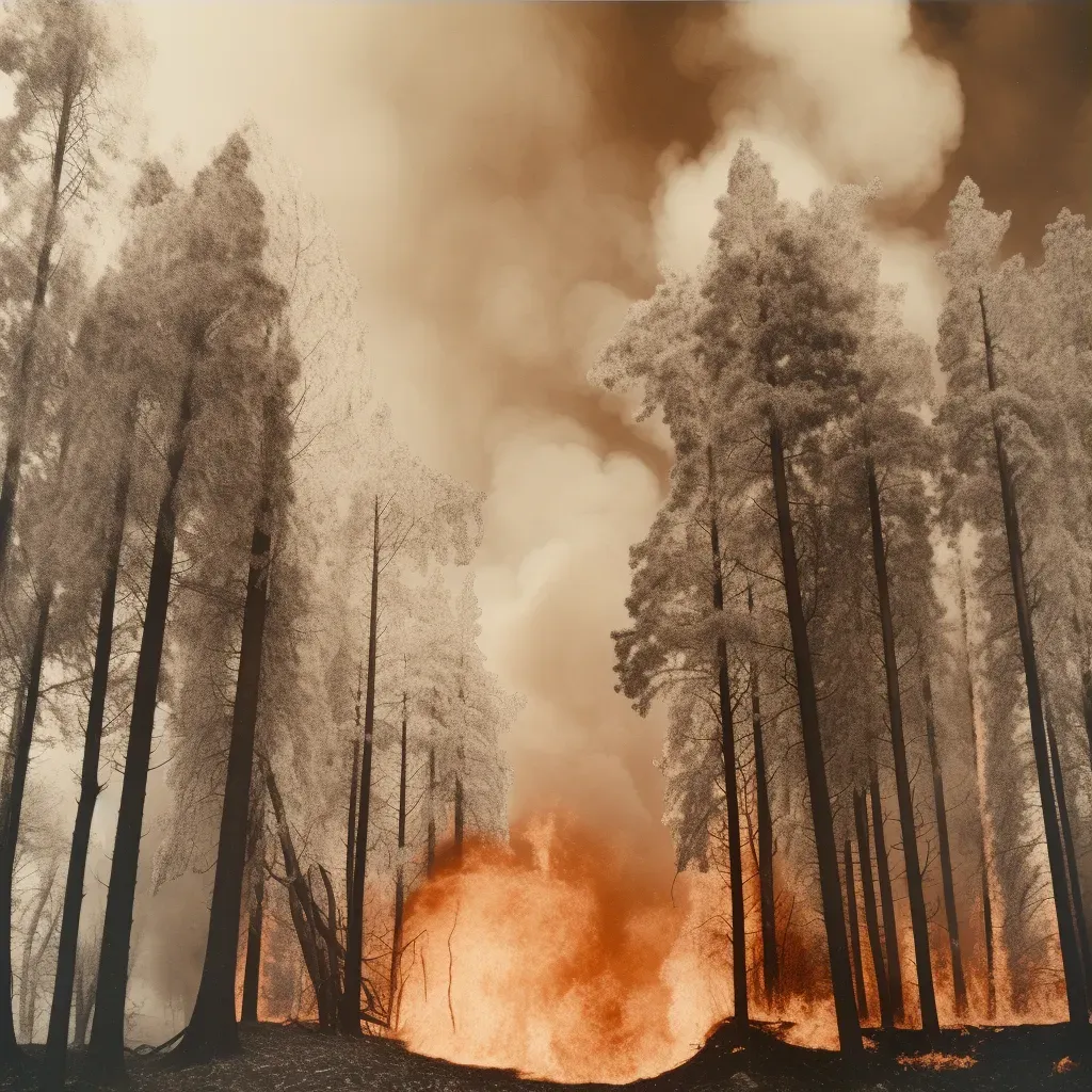 Forest fire with tall flames and orange sky - Image 3