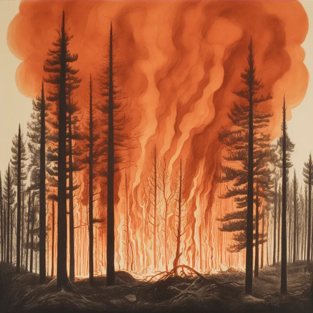 Forest fire with tall flames and orange sky - Image 4