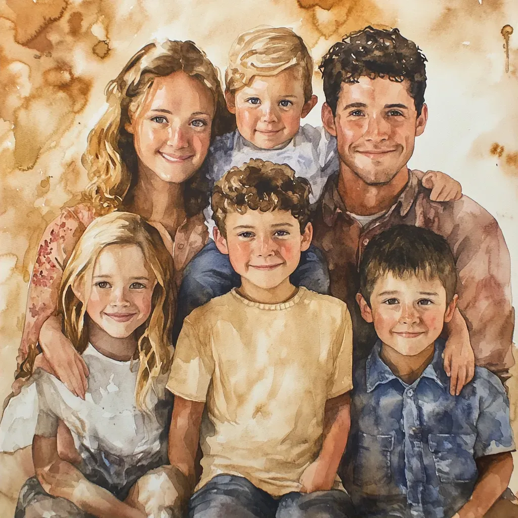 Warm earth-tone watercolor of a blended family showing unity in diversity - Image 2