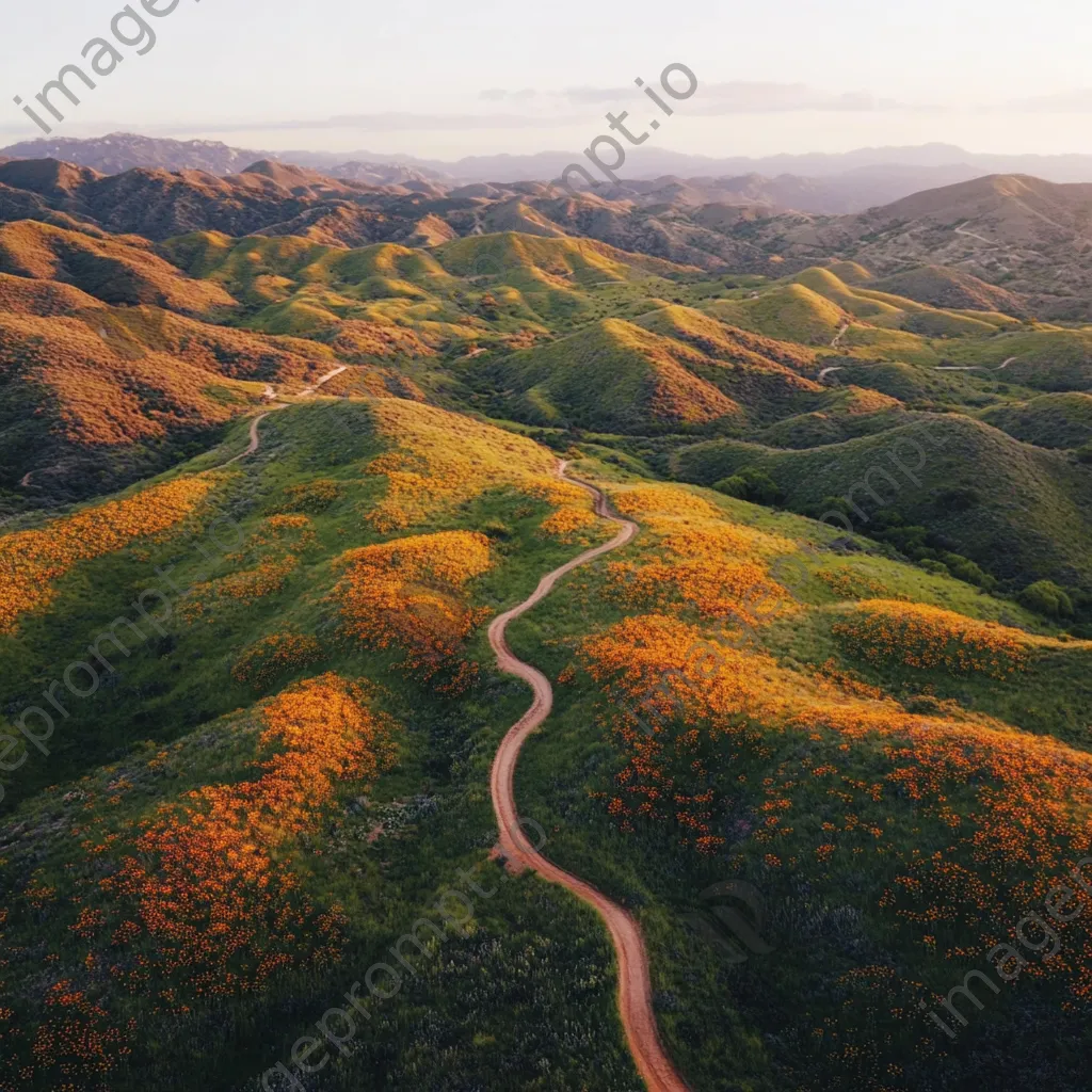 Aerial view of a mountain valley filled with wildflowers - Image 2