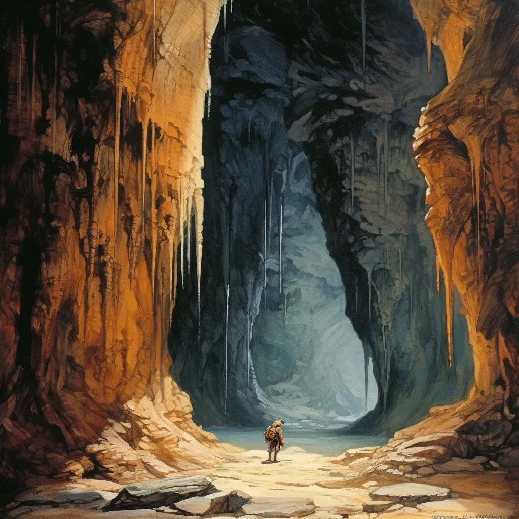 Person rappelling into massive cave with stalactites and stalagmites - Image 4