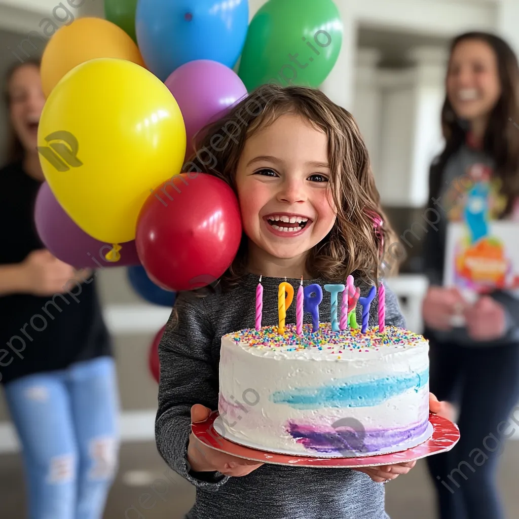 A happy child celebrating a birthday with large colorful balloons. - Image 2