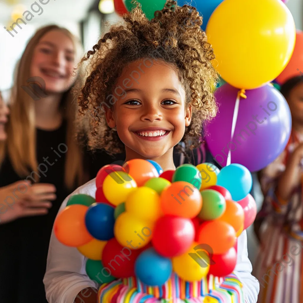 A happy child celebrating a birthday with large colorful balloons. - Image 3