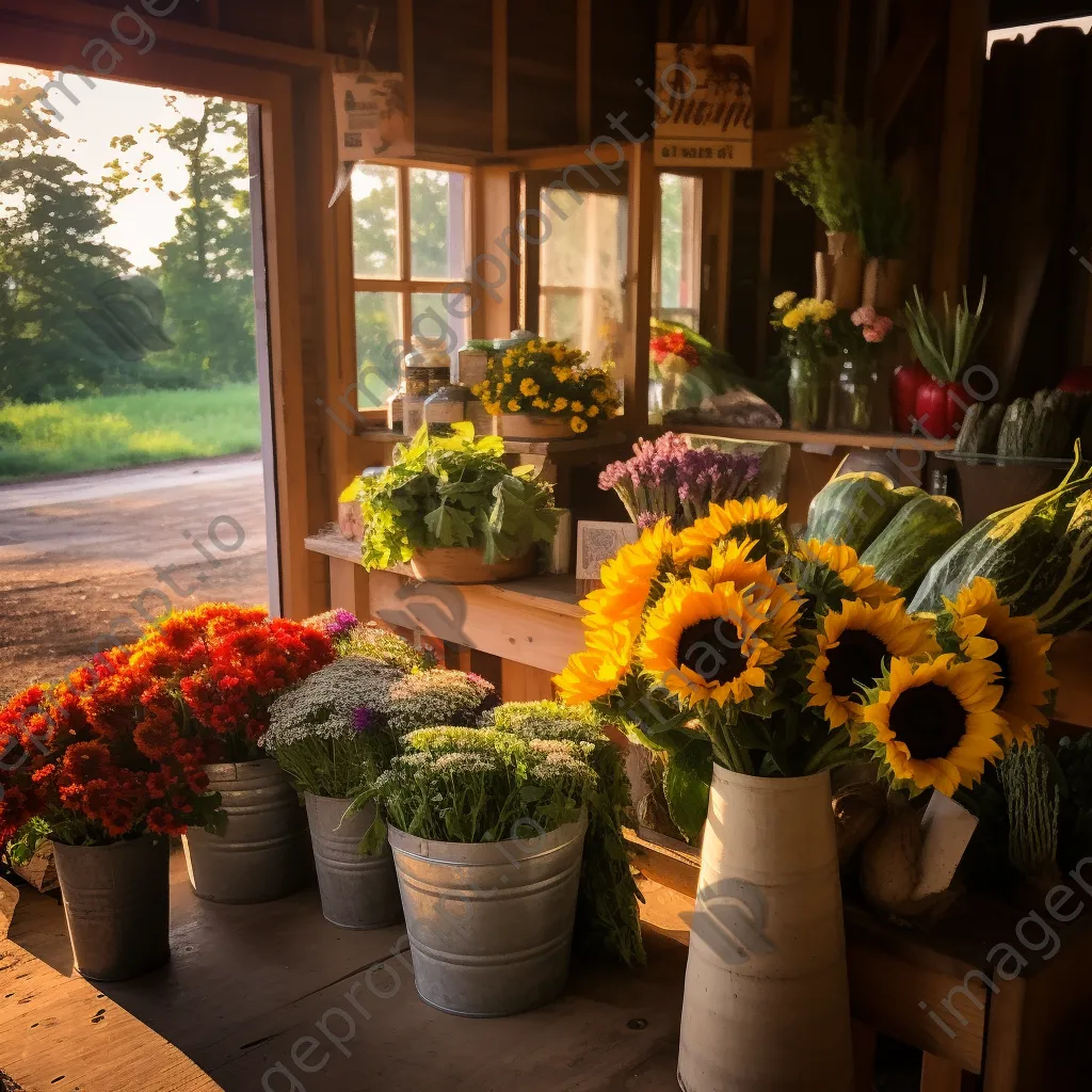 Organic flower farm stand displaying vibrant blooms. - Image 1