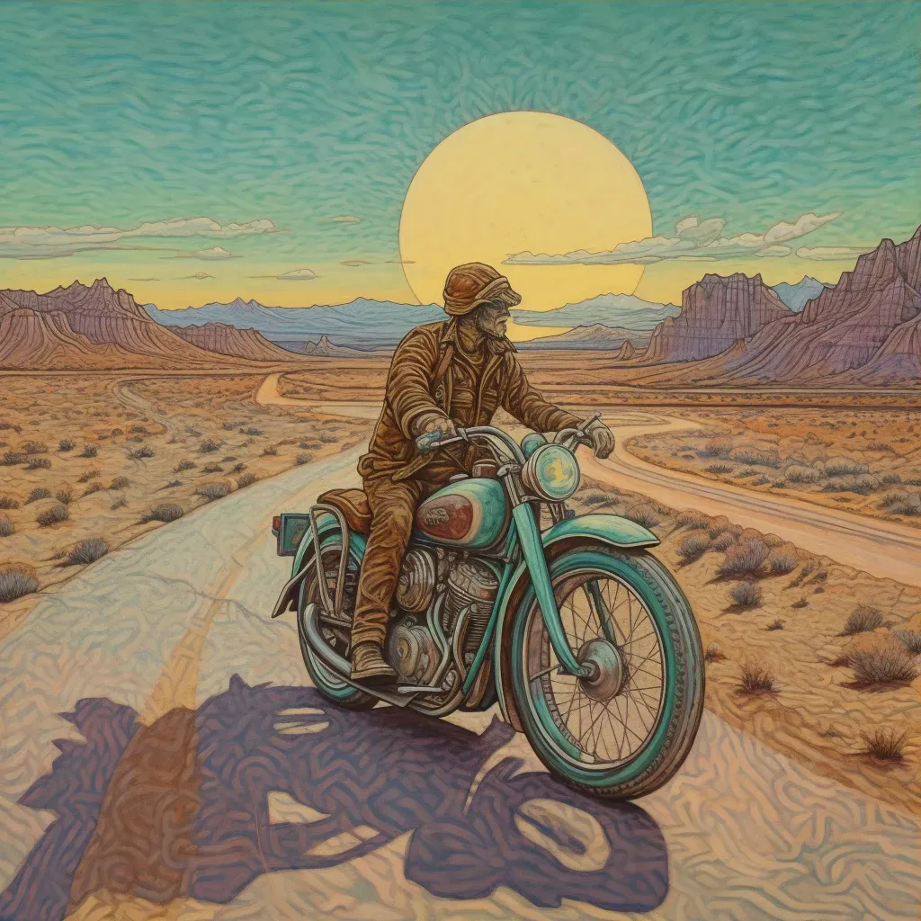 Person on a motorcycle riding on a desert highway - Image 3