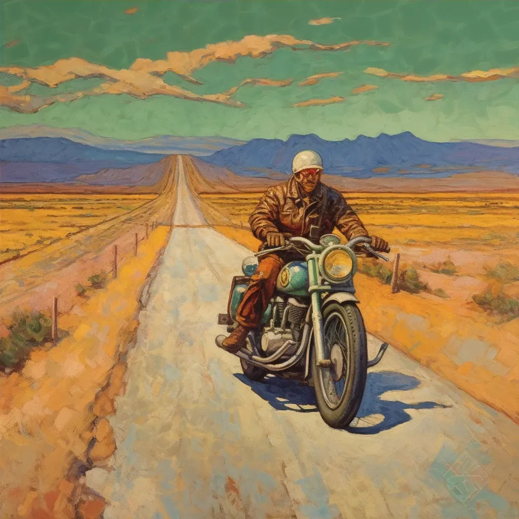 Person on a motorcycle riding on a desert highway - Image 4