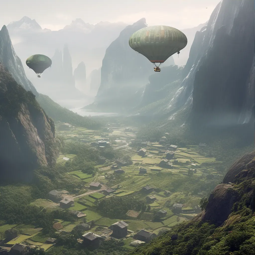 Mountain village perched on a floating mountain in an alternate reality - Image 3