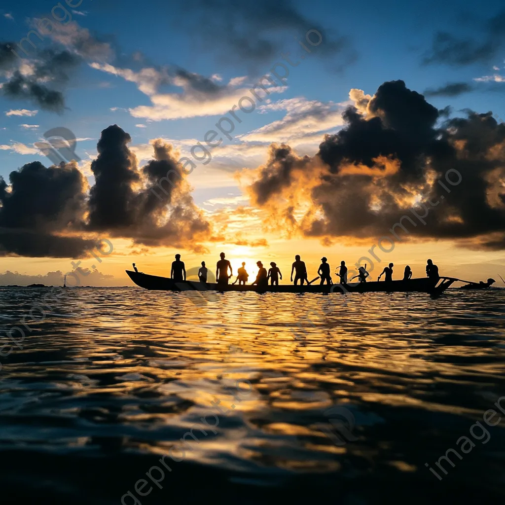 Silhouetted pearl divers against sunset sky - Image 3