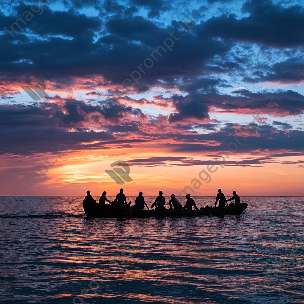 Silhouetted pearl divers against sunset sky - Image 4