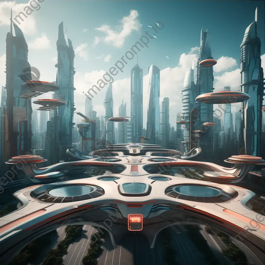 Futuristic city skyline with advanced architecture and flying vehicles - Image 3