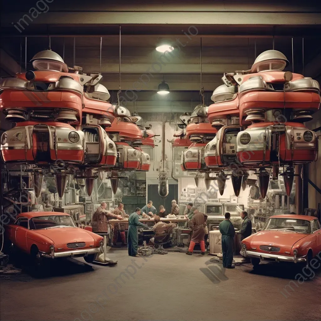 Image of a vintage car garage with robotic mechanics - Image 2