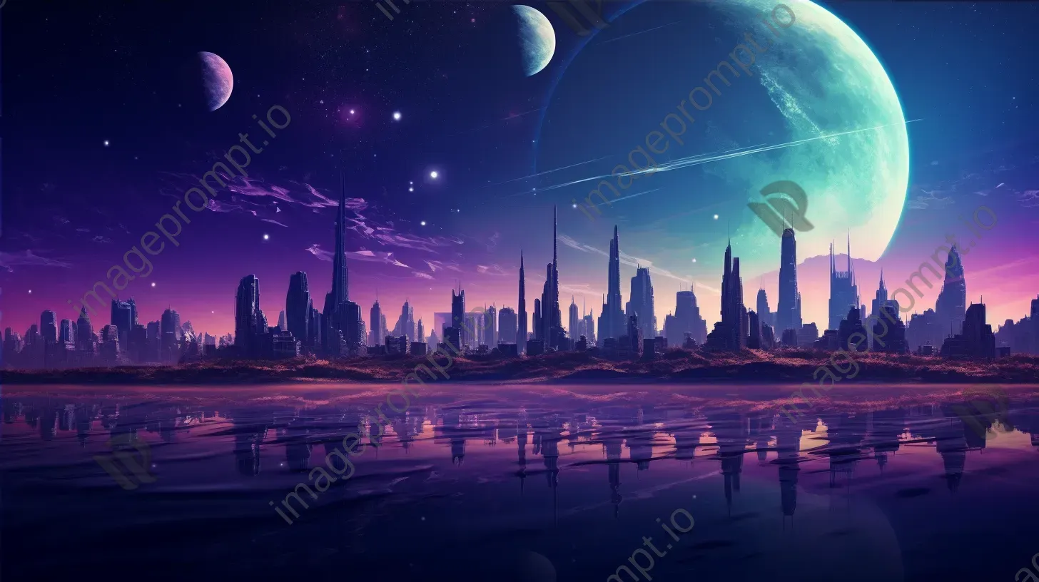 Low poly nocturnal cityscape on an alien planet with surrealistic, iridescent tones - Image 4