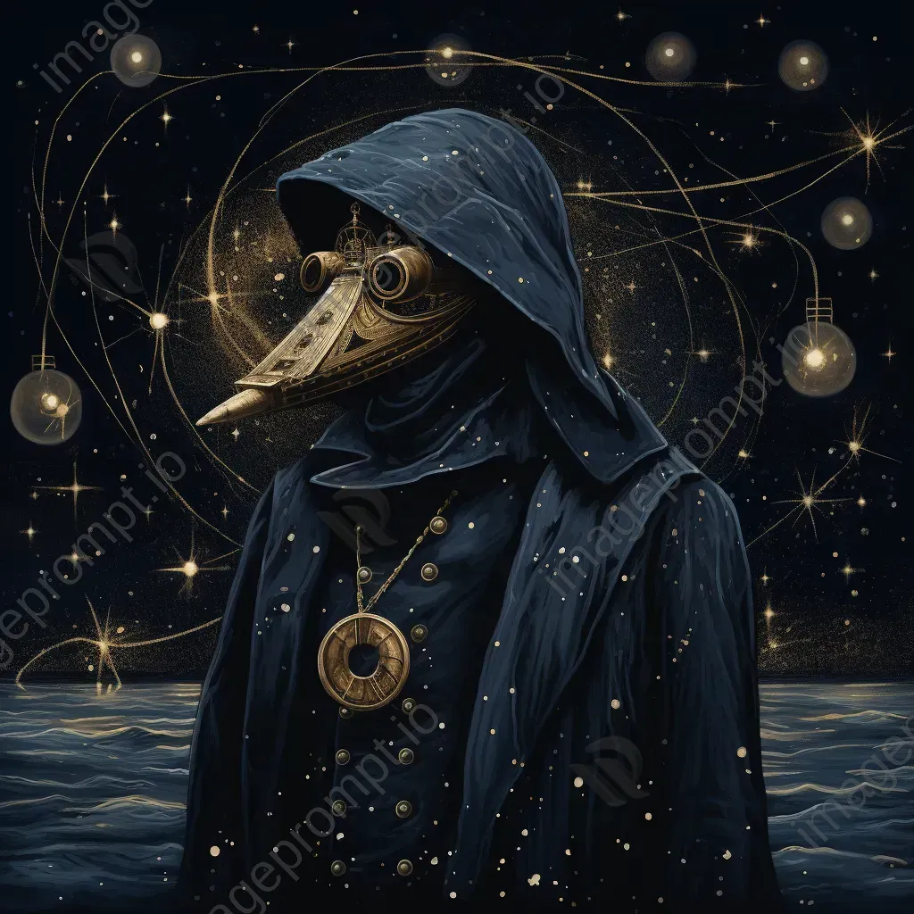 Sailor gazing at star constellation with vintage sextant - Image 1