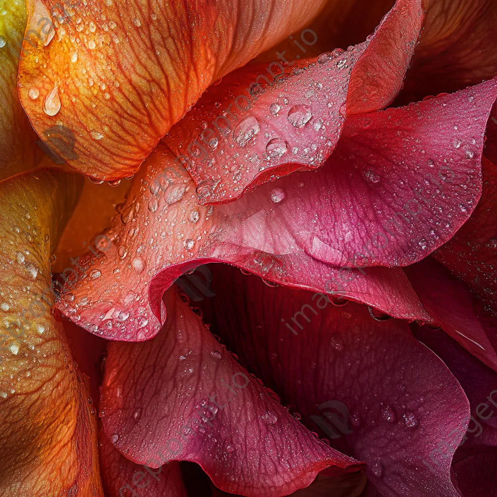 Close-up of raindrops on rose petals. - Image 1