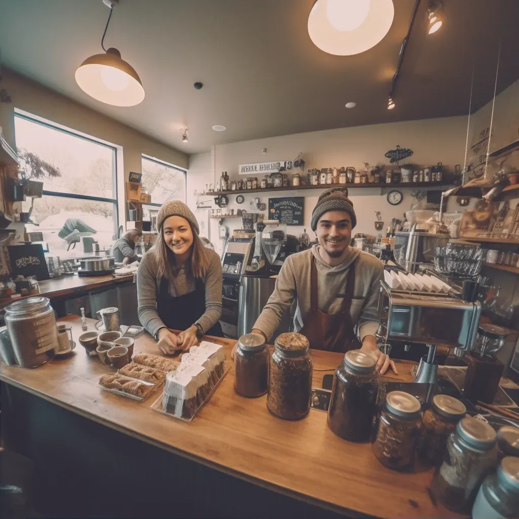 Local coffee shop with baristas serving artisanal coffee in a cozy setting - Image 2