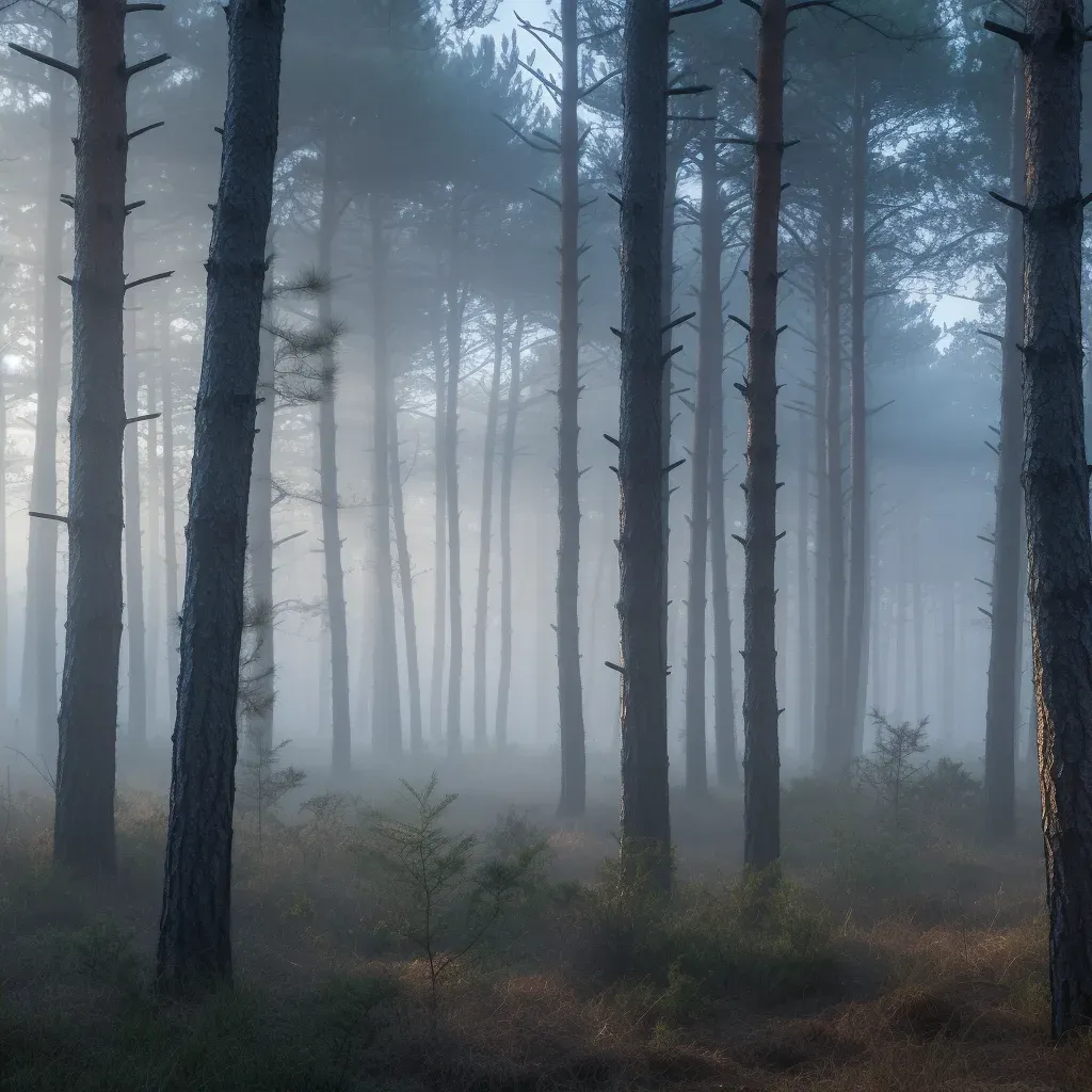 Misty pine forest at dawn with dew-kissed needles - Image 2