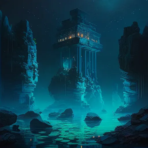 Ancient underwater city with bioluminescent lights - Image 2