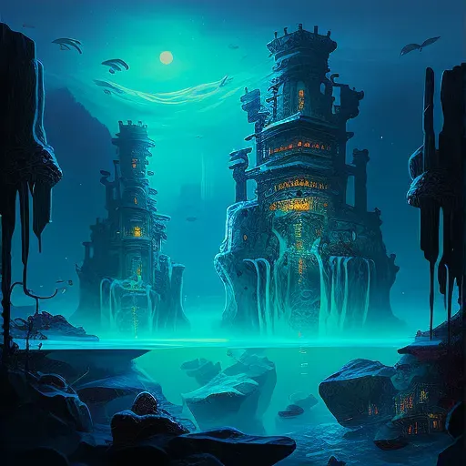 Ancient underwater city with bioluminescent lights - Image 3