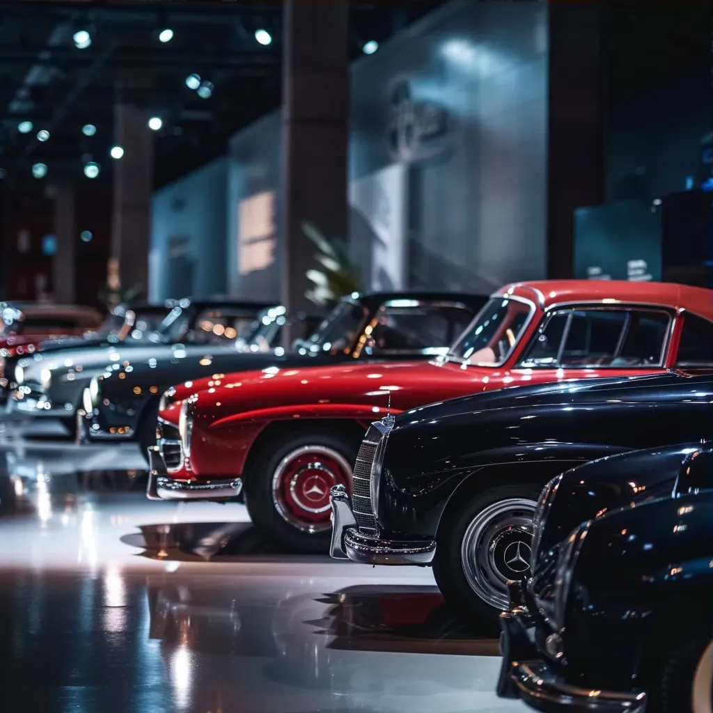 Vintage car museum exhibit with polished classic cars under spotlights - Image 3