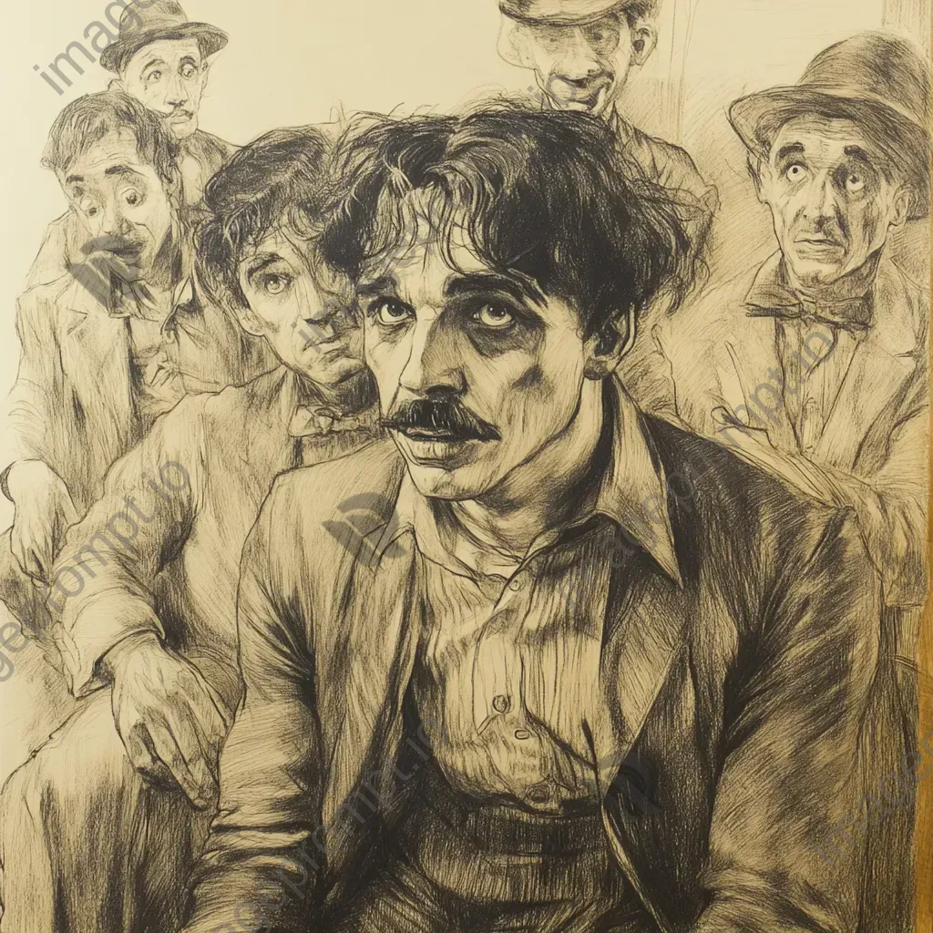 Pencil sketch from the silent film era with sepia tones - Image 1