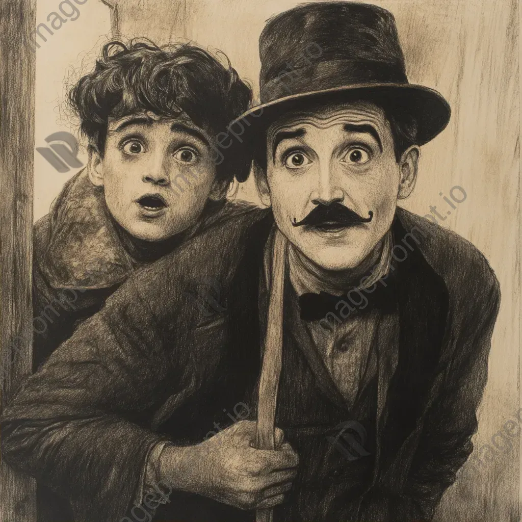 Pencil sketch from the silent film era with sepia tones - Image 2