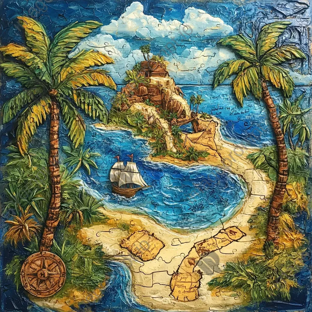 Lively image of children exploring a tropical island with coconut trees and hidden treasure map - Image 4