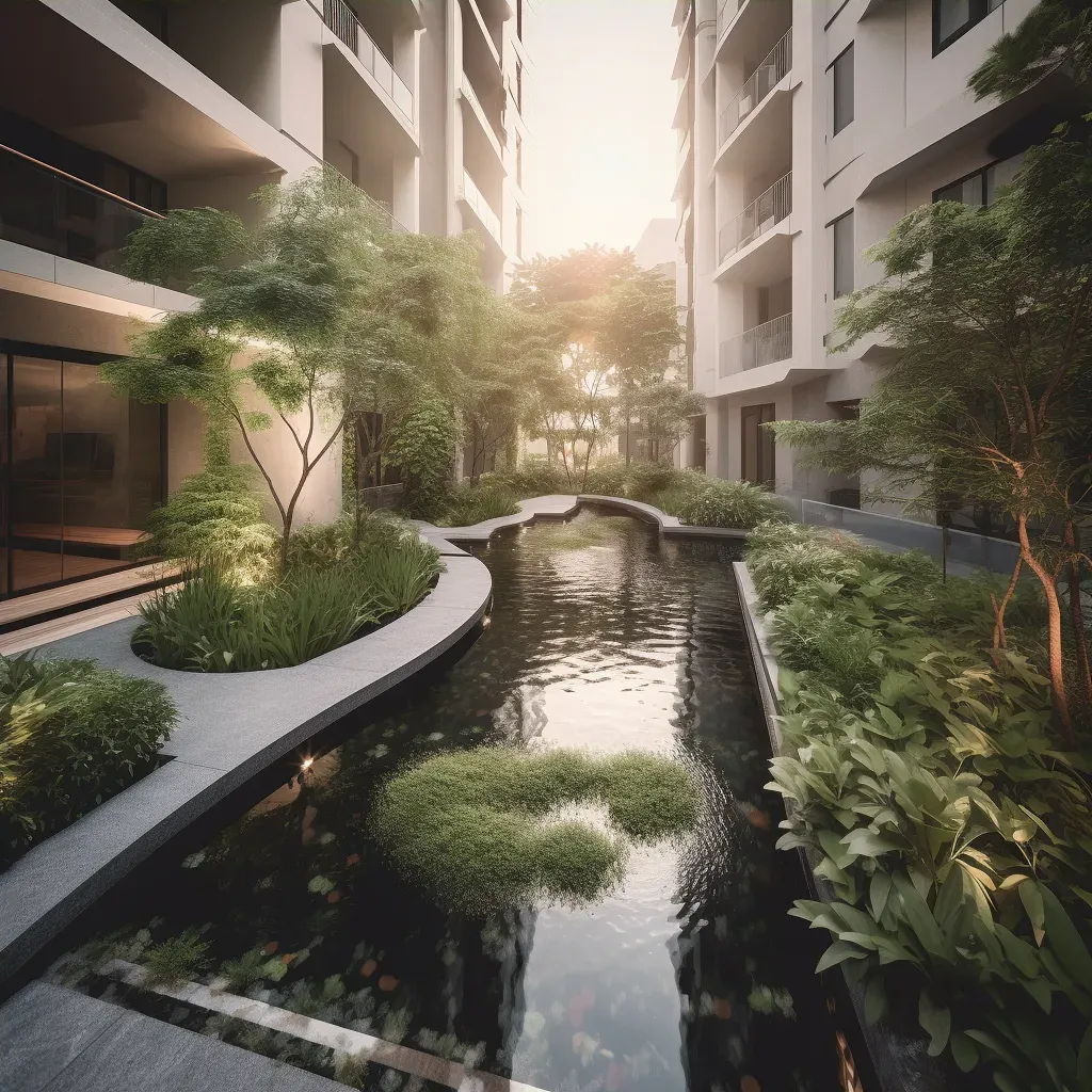 Urban oasis with water features in city center - Image 4