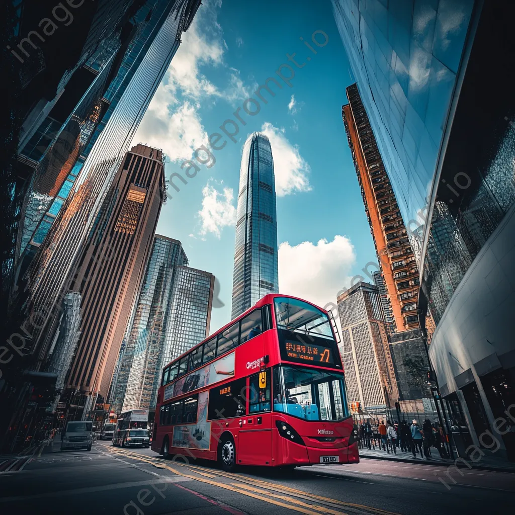 Double-decker bus passing iconic city landmarks against a clear sky. - Image 1