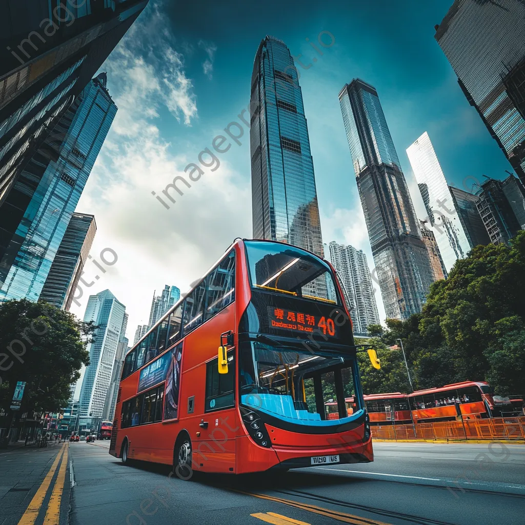 Double-decker bus passing iconic city landmarks against a clear sky. - Image 2