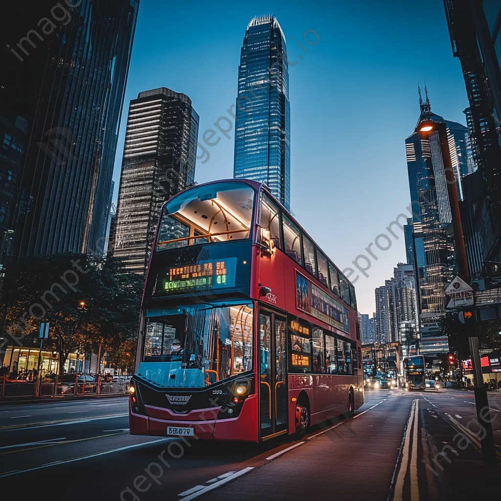 Double-decker bus passing iconic city landmarks against a clear sky. - Image 3