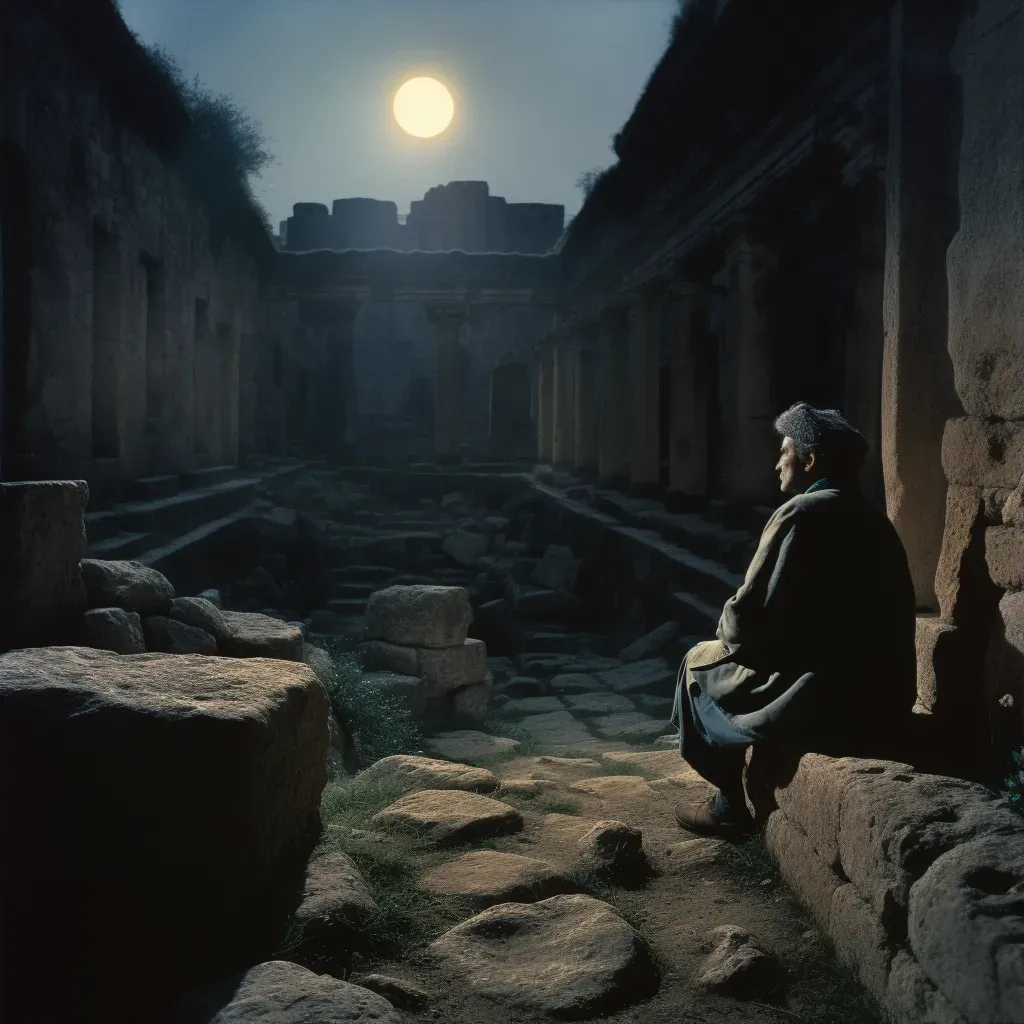 Moonlit shadows cast on ancient ruins - Image 1