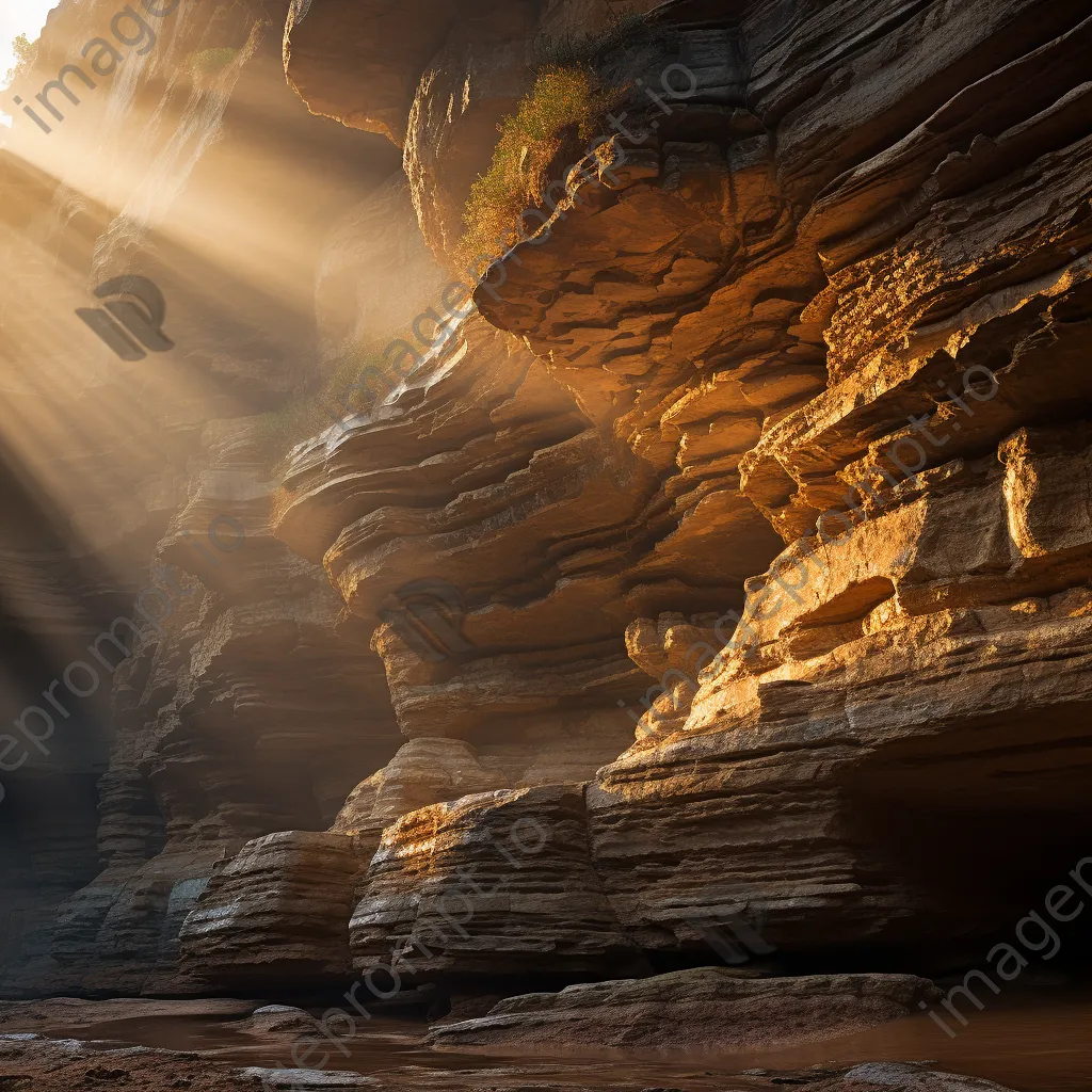 Majestic sedimentary rock cliff faces highlighted by sunbeams. - Image 3