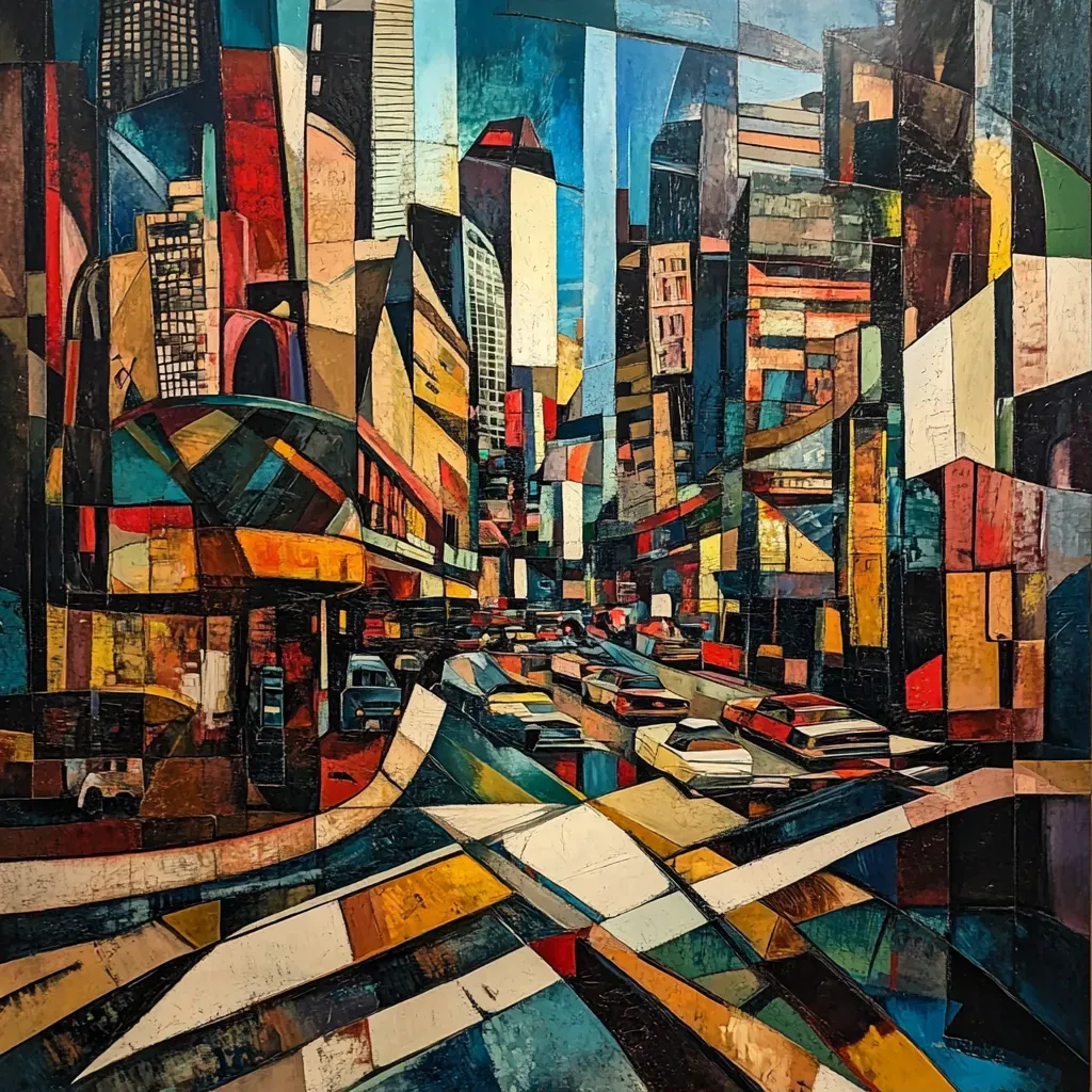 City intersection viewed through a cubist style - Image 1