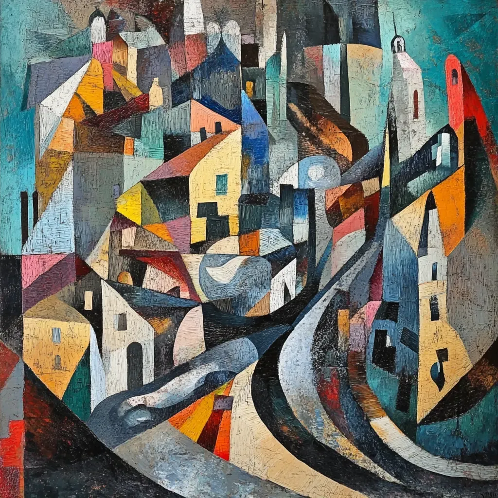 City intersection viewed through a cubist style - Image 2