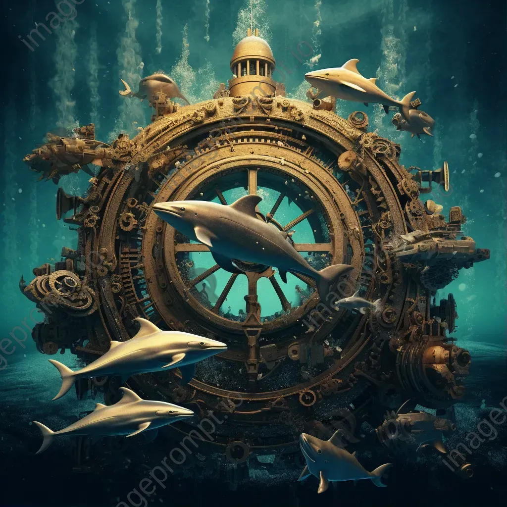 Clockwork ocean with mechanical whales and steam-powered dolphins - Image 1