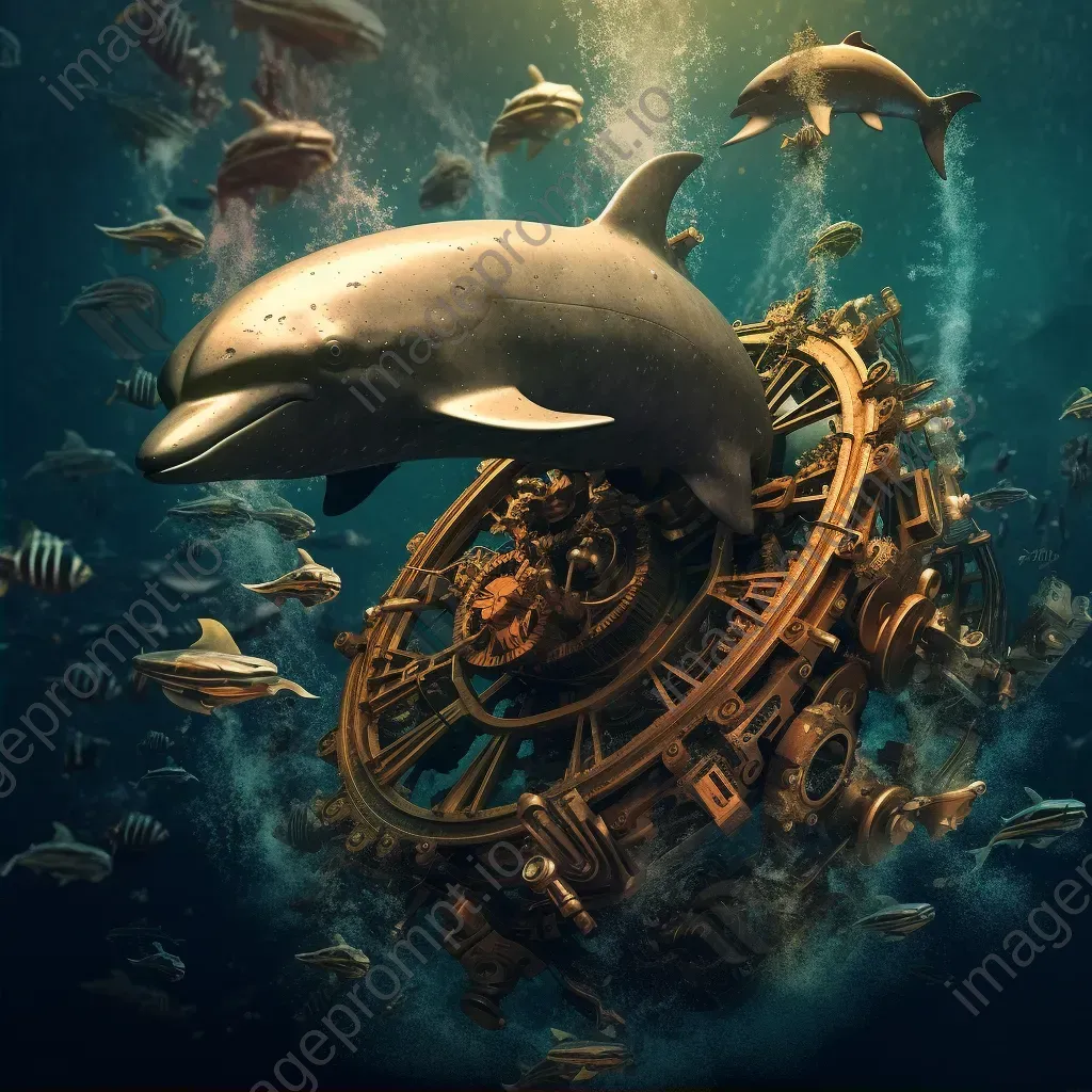 Clockwork ocean with mechanical whales and steam-powered dolphins - Image 2