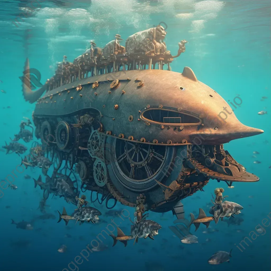 Clockwork ocean with mechanical whales and steam-powered dolphins - Image 3