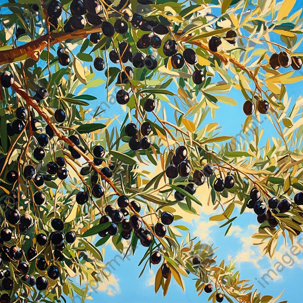 Olive trees filled with olives under a vibrant blue sky. - Image 2