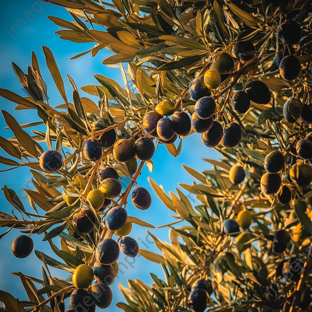 Olive trees filled with olives under a vibrant blue sky. - Image 4