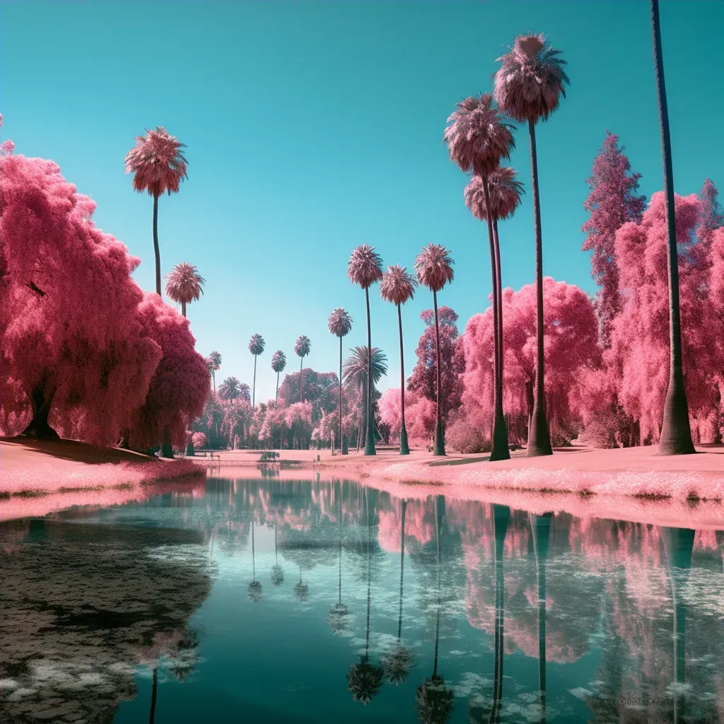 Image of a merge of Japanese cherry blossoms and Californian palm trees in a serene park - Image 4