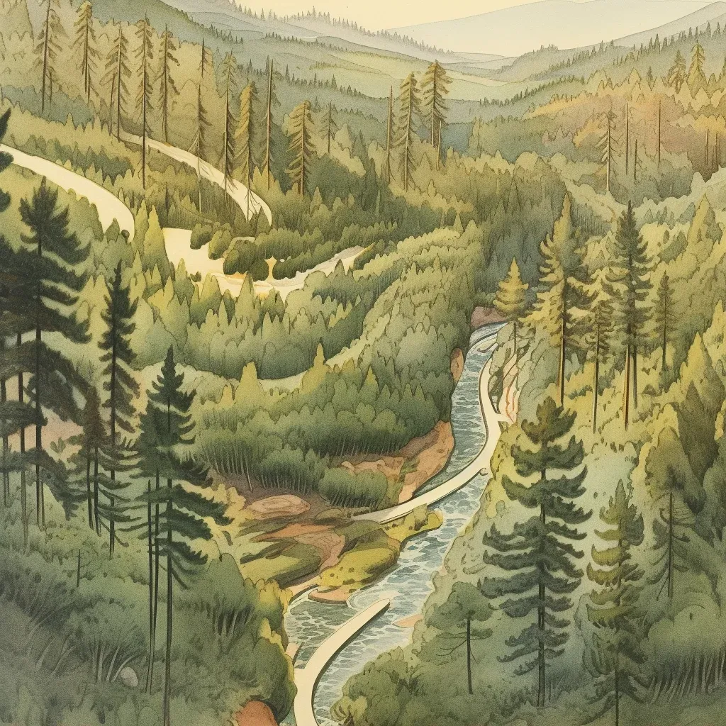 Dense forest with pine trees and a winding river - Image 1