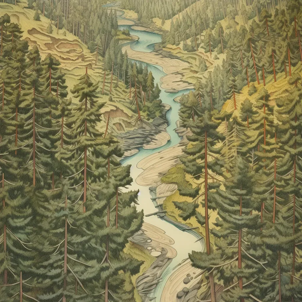 Dense forest with pine trees and a winding river - Image 4