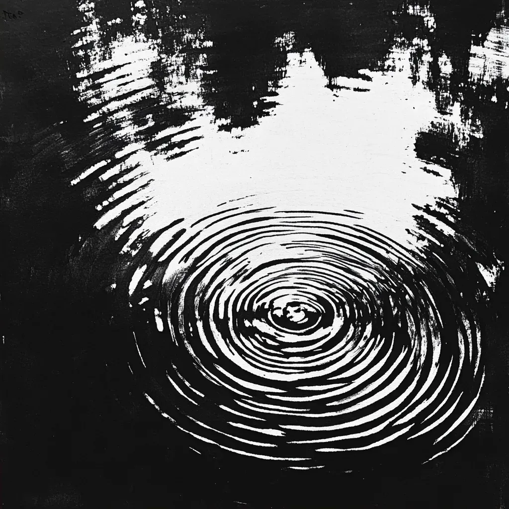 Minimalistic pen and ink depiction of ripples in a pond, suggesting subtly flowing movement - Image 2