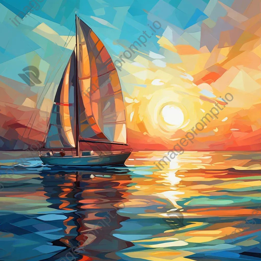 Expressive low poly sailboat traversing vibrant turquoise waters - Image 1